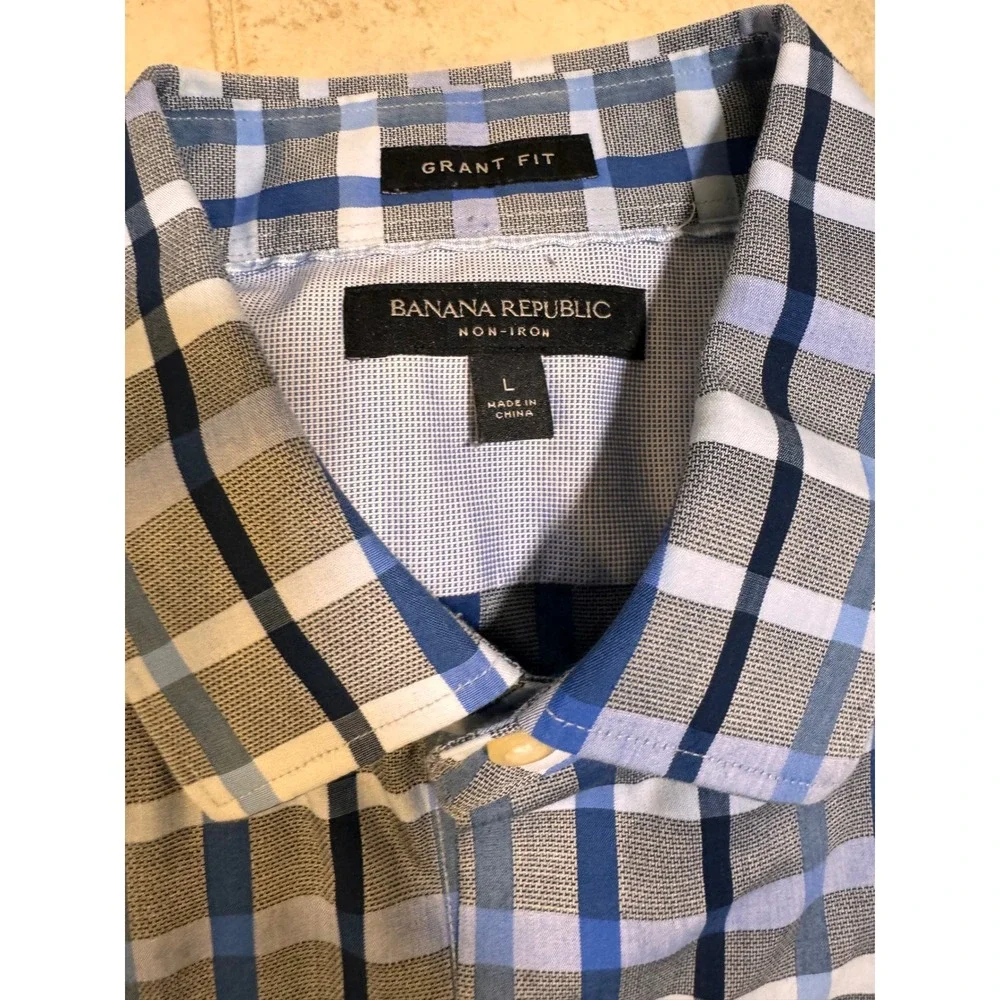 Banana Republic Grant Fit‎ Non-Iron Shirts Lot of 3 Large 16-16½ Blue Stripe